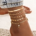 thumbnail image 2 of Tobilleras de cadena de Color dorado para mujer, joyería Bohemia Sexy, pulsera de cuentas en la pierna, pie, corazón, mariposa, encanto, tendencia de verano, 2022, 2 of 4