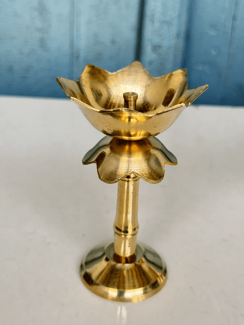 NamasteHimlayas Brass Lotus Oil Lamp Set of 2 – Traditional Diya for Meditation & Home Altar