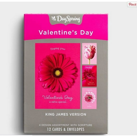 Pink Flowers Valentine Cards, Box Of 12