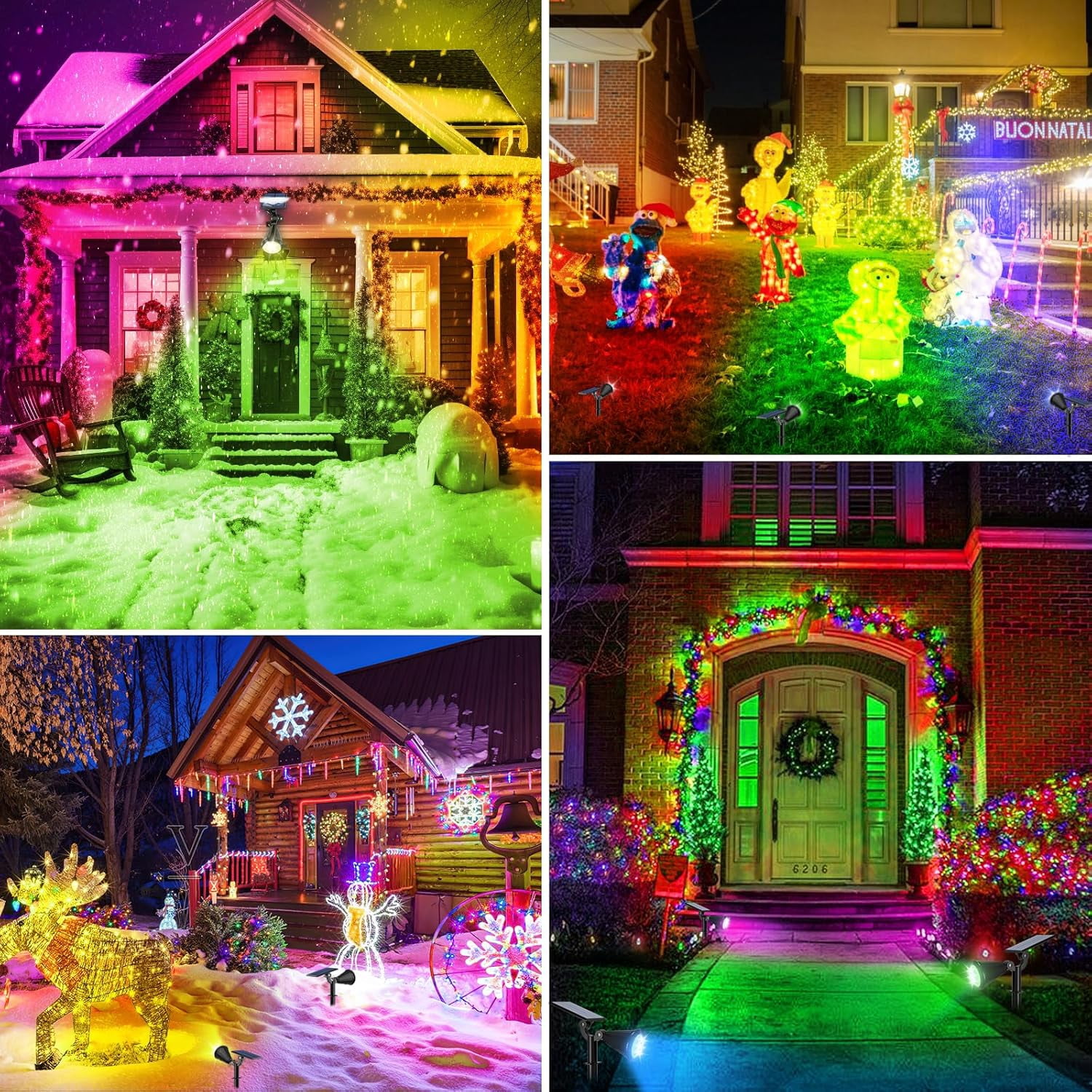 Solar Lights RGB Outdoor, 6 Pack, 7 Color Modes, 180° Adjustable Waterproof, Auto On/Off Landscape Spotlights for Yard, Garden, Pathway, Wall