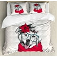 thumbnail image 1 of Labrador Duvet Cover Set King Size, Cute Labrador Warm Wishes Quote with Glasses Scarf Flowers on Head Polka Dots, Decorative 3 Piece Bedding Set with 2 Pillow Shams, Multicolor, by Ambesonne, 1 of 3