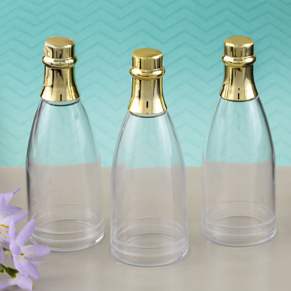 Perfectly plain gold accented clear champagne bottle container 