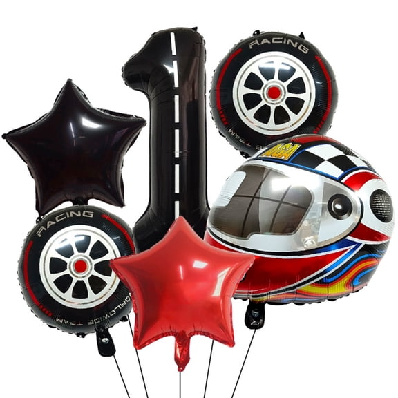Gieenan 40 Inch Digital Aluminum Foil Balloon Set Feature Racing Theme Helmet and Tire Designs Perfect for Birthday Parties Festival Decorations