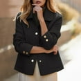 thumbnail image 2 of VNKIDY Women's Coat Autumn Winter Solid Color Plush Collared Blazer Long Sleeve Button Front Elegant Chic Style Coat For Casual Daily Streetwear Activities Holiday Outerwear, 2 of 6