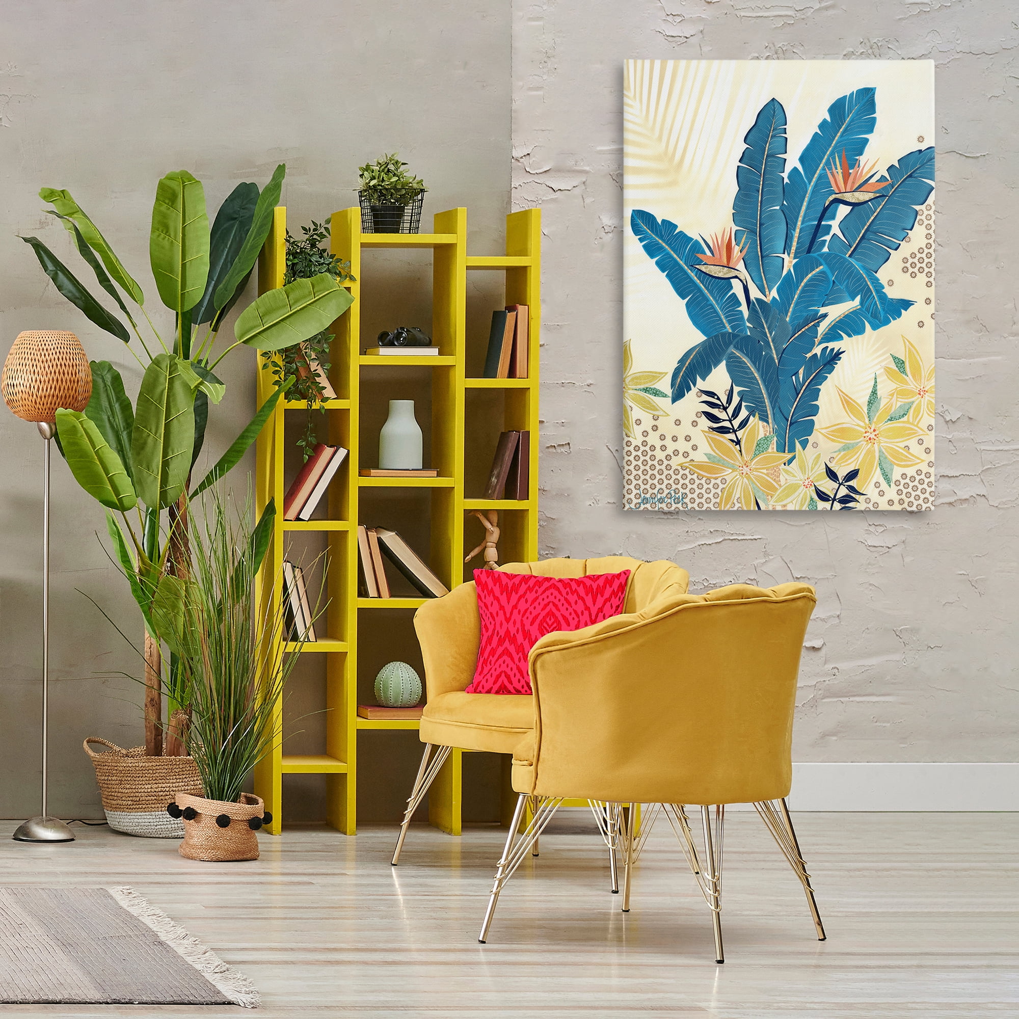 Stupell Industries Blue Birds Of Paradise Botanical & Floral Painting Gallery Wrapped Canvas Art Print Wall Art, 30 x 45