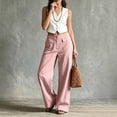 thumbnail image 2 of hlysgo Womens Wide Leg Linen Pants Trendy Straight Leg High Waisted Dress Pants Business Casual Work Trousers with Pockets Pink,M, 2 of 5