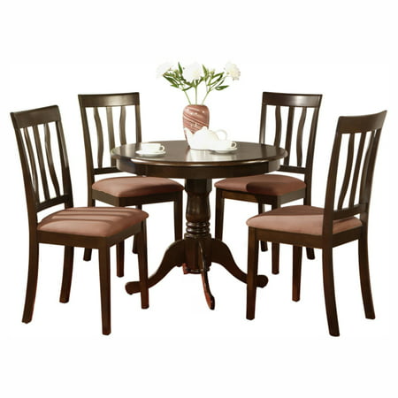 East West Furniture Antique 5 Piece Pedestal Round Dining Table Set with Microfiber (Best In The West Furniture)
