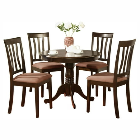 5 Piece Black Pedestal - East West Furniture Antique 5 Piece Pedestal Round Dining Table Set with Microfiber Seat
