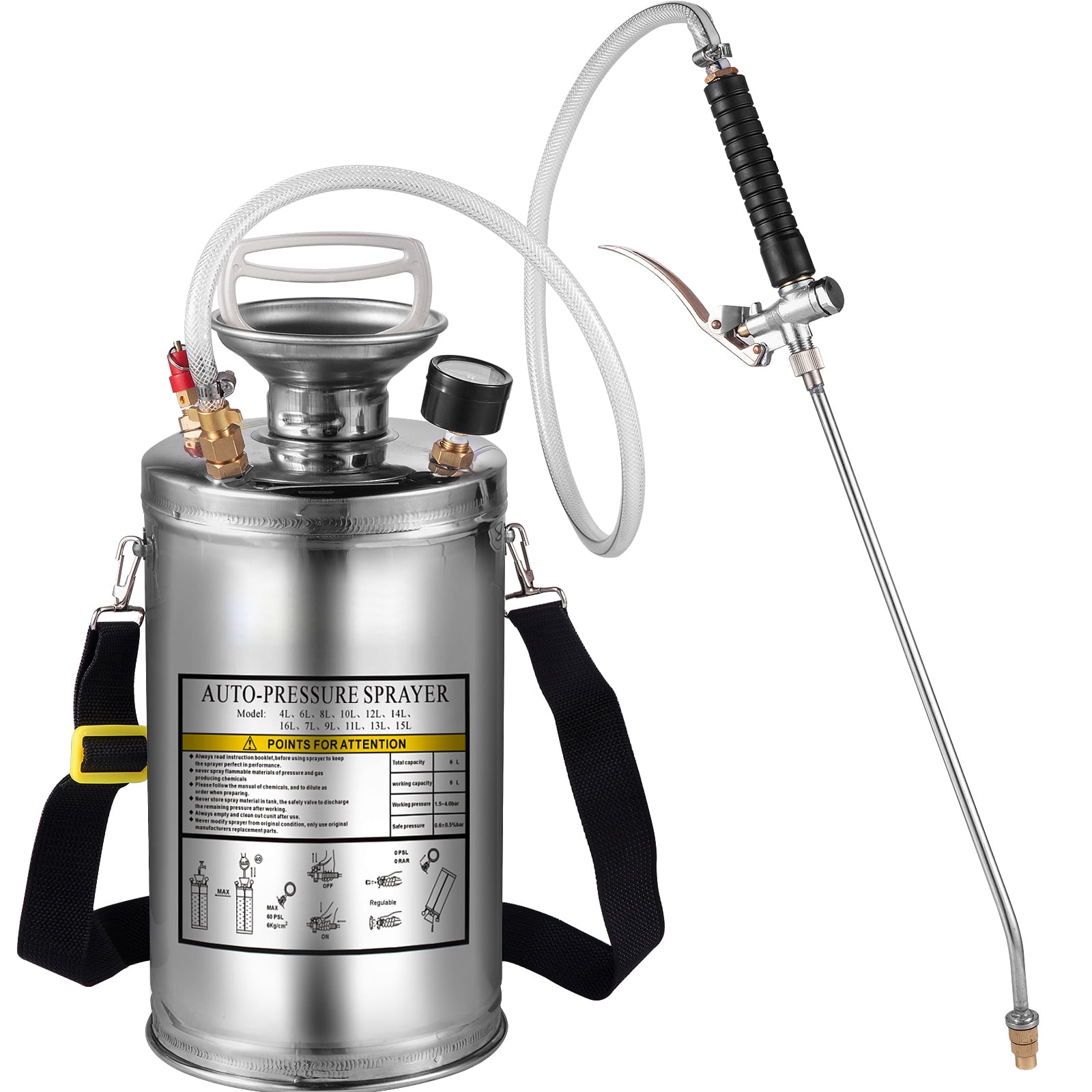 KFFKFF Stainless Steel Sprayer 1.5 Gallon Hand-Pump Sprayer with 3.3-inch Reinforced Hose Garden Sprayer for Home Gardening and Ground Cleaning