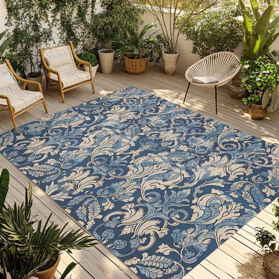 Fsddascl Boho Ethnic Outdoor Rug for Patio/Deck/Porch, Non-Slip Large Area Rug 4 x 6 Ft, Vintage Chic Neutral Abstract Floral Motif Indoor Outdoor Rugs Washable Area Rugs, Camping Rug Carpet