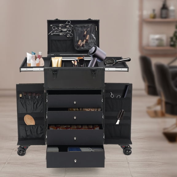 1 PCS Black Rolling Makeup Case, Makeup Organizer Travel Case, Professional Makeup Case, Load-bearing Capacity: 30kg/66.14lbs