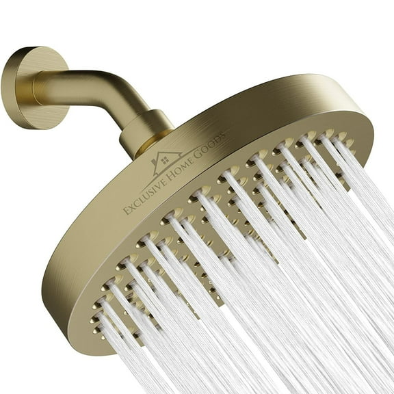 Exclusive Home Goods High Pressure Rainfall Shower Head with 360 Degree Rotation, 6" 2.5 GPM Brushed Gold