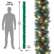 2 Pcs 6ft Pre-Lit Christmas Garland, with 40 Waterproof LED Light and Pine Cones and Berries, Battery Operated Garland 200 Branches Christmas Decoration for Xmas Holiday & Party