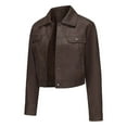 thumbnail image 2 of UTSJKR Womens Faux Leather Jacket 2024 Fashion Quilted Button Up Coat Motorcycle Short Biker Jackets Classic Y2k Cropped Coats Brown XL, 2 of 4