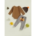 thumbnail image 3 of Suealasg Baby Boy Thanksgiving Clothes Long Sleeve Letter Print Romper Turkey Print Long Pants Hat Sets 3 6 12 18 Months Infant Boy 3Pcs Spring Fall Outfits, 3 of 8