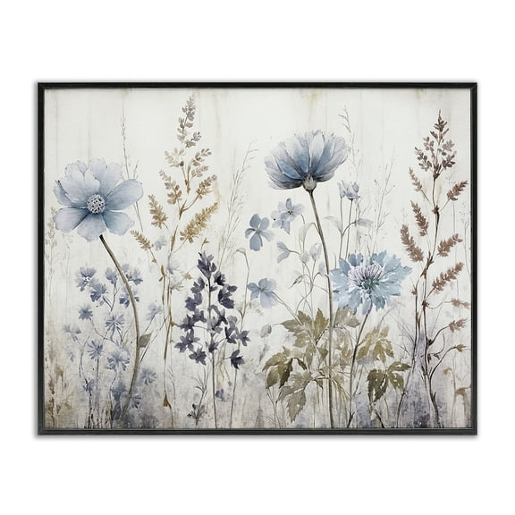 Stupell Industries Blue Nature Blossoms Plants & Flowers Painting Black Framed Art Print Wall Art, 14 x 11