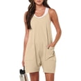 thumbnail image 3 of ANRABESS Summer Jumpsuits for Women 2026 Casual Adjustable Spaghetti Strap Rompers for Women Outfits Sleeveless Loose Shorts Overalls with Pockets Khaki L, 3 of 10