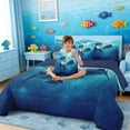 thumbnail image 3 of Manfei Underwater Manatee Bedding Comforter Set for Kids Boys and Girls, Ocean Animal Queen Bedding Sets, Navy Reversible 7 Pieces, 3 of 6