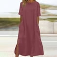 thumbnail image 3 of Homecoming Dresses for Teens Women Casual Loose Round Neck Short Sleeve Slitted Long Dresses Plus Size Polyester Fabric Dressy Midi Dress Style-175 Wine s, 3 of 6