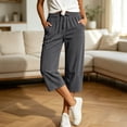 thumbnail image 6 of IUYRTFE Women's Corduroy Capri Pants with Drawstring Elastic Waist and Pockets Loose Fit Cropped Trousers for Summer and Fall Casual Wear, 6 of 8