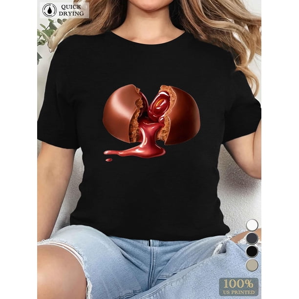 Women's Casual T-Shirt with Realistic Chocolate Candy Print - Short Sleeve, Round Neck, Breathable - Perfect for Sports & Casual Attire Tee For Adult, Men, Women, Teen, Teenager, Adolescent, Youth