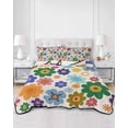 thumbnail image 2 of Full Size Quilt Bedding Set, Retro Bohemia Floral Reversible Summer Quilt 3 Pieces, Blue Purple Flowers Boho Style Beige Lightweight Bedspreads Coverlets with 2 Pillow Shams for All Seasons, 2 of 5