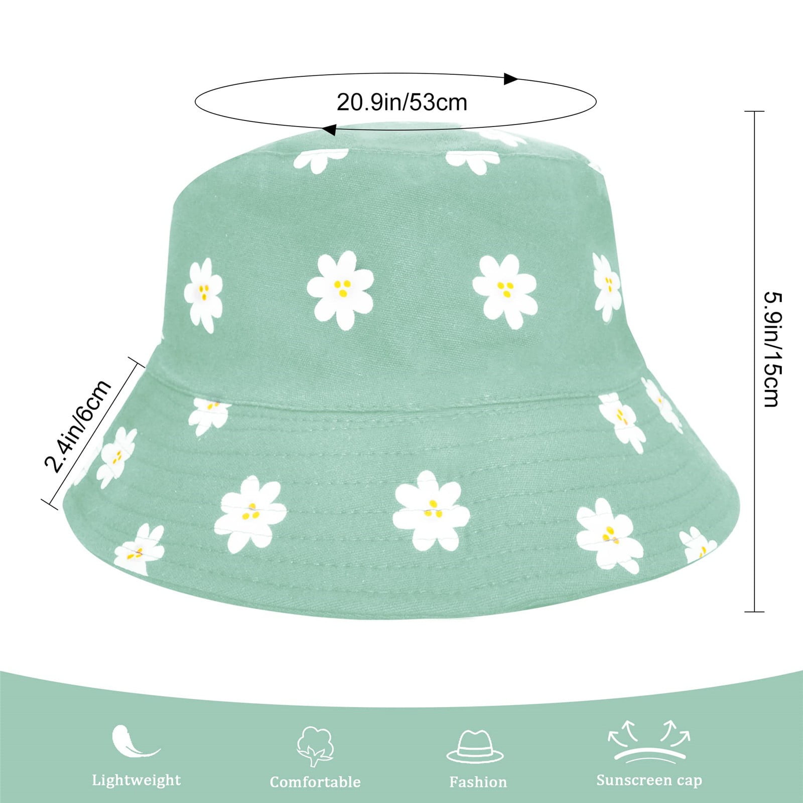 Under $10 Bucket Hats Green Women's Fisherman Hat Double Sided