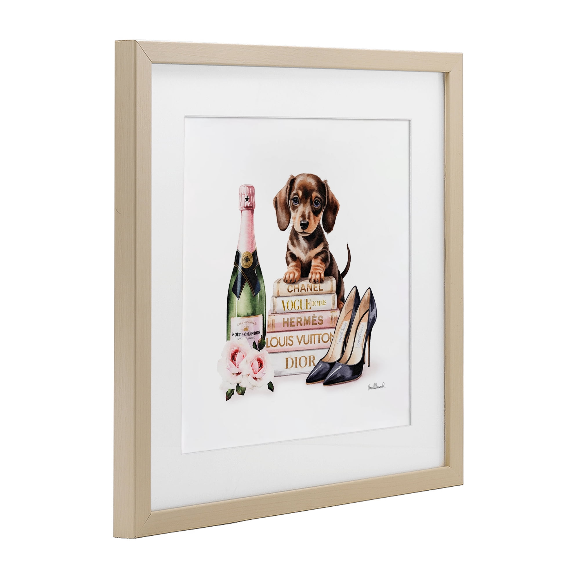 Stupell Industries Luxury Books & Puppy Birch Framed Print Under Glass, design by Amanda Greenwood