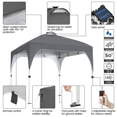 thumbnail image 6 of Alden Design 10 ft Pop-Up Canopy Tent W/ 17 Solar LED Lights Sandbags Roller bag for Outdoor, Dark Gray, 6 of 9