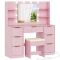 thumbnail image 7 of Zimtown Lighted Makeup Vanity Desk with Mirror and Charging Station, Vanity Table with 7 Drawers & 4 Storage Shelves for Dressing Room Bedroom, Pink, 7 of 7