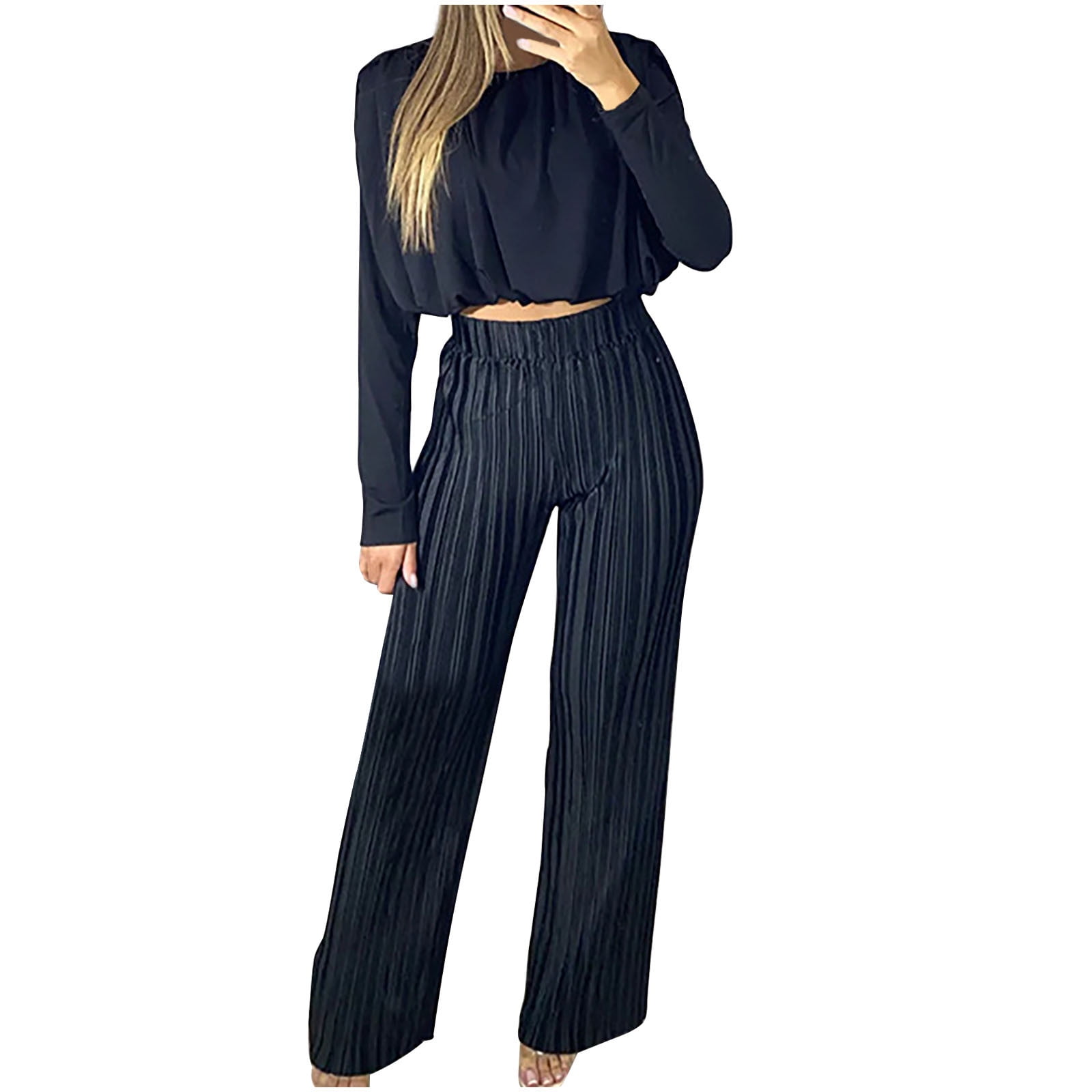 Women's Casual Solid Color One Shoulder Ruffled Top Pants Two-Piece Set