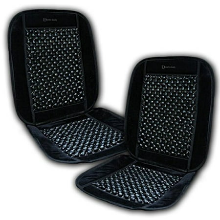 Zento Deals 2 Pcs. Of Comfortable Black Wooden Beaded Plush Velvet Seat Cover- Good Ventilation Massage Cool Car Seat