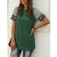 thumbnail image 5 of TEMOFON Leopard Print Tops for Women Short Sleeve Crew Neck Shirts Patchwork T Shirt Basic Blouse Green Tee, 5 of 7