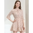 thumbnail image 3 of Unique Bargains Femmes Cloche Florale Manches 3/4 Cravate Cou Robes à Volants, 3 of 6