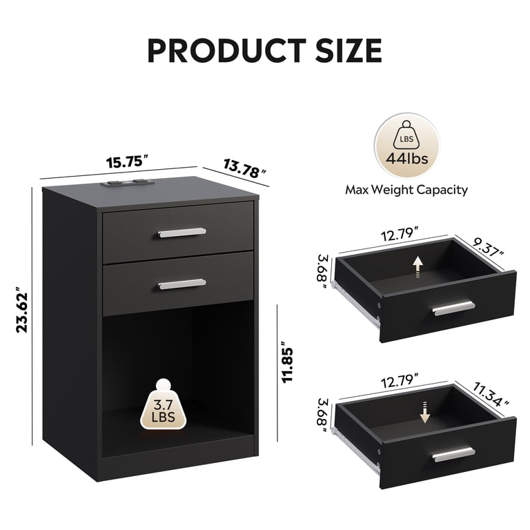 Galaxhero Nightstand Set of 2 with Charging, Black photo 7