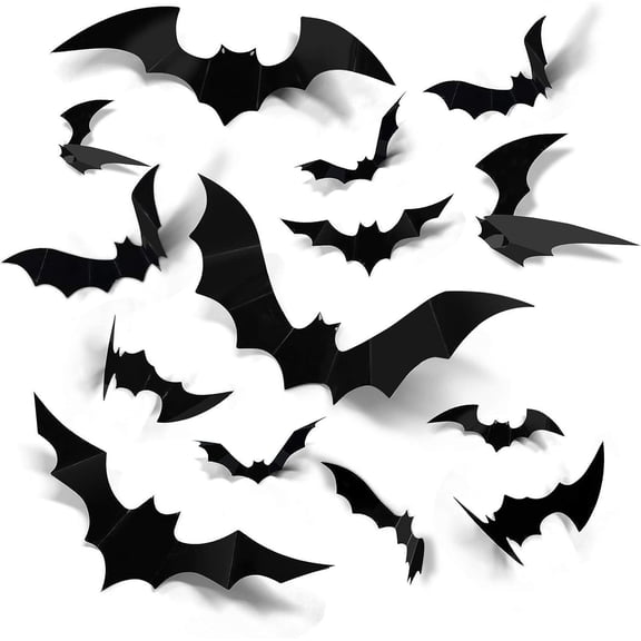 140Pcs 3D Bats Wall Decor, 5 Sizes Black Bat Stickers for Halloween Decorations, Removable Bat Wall Decals for Home, Window, Party
