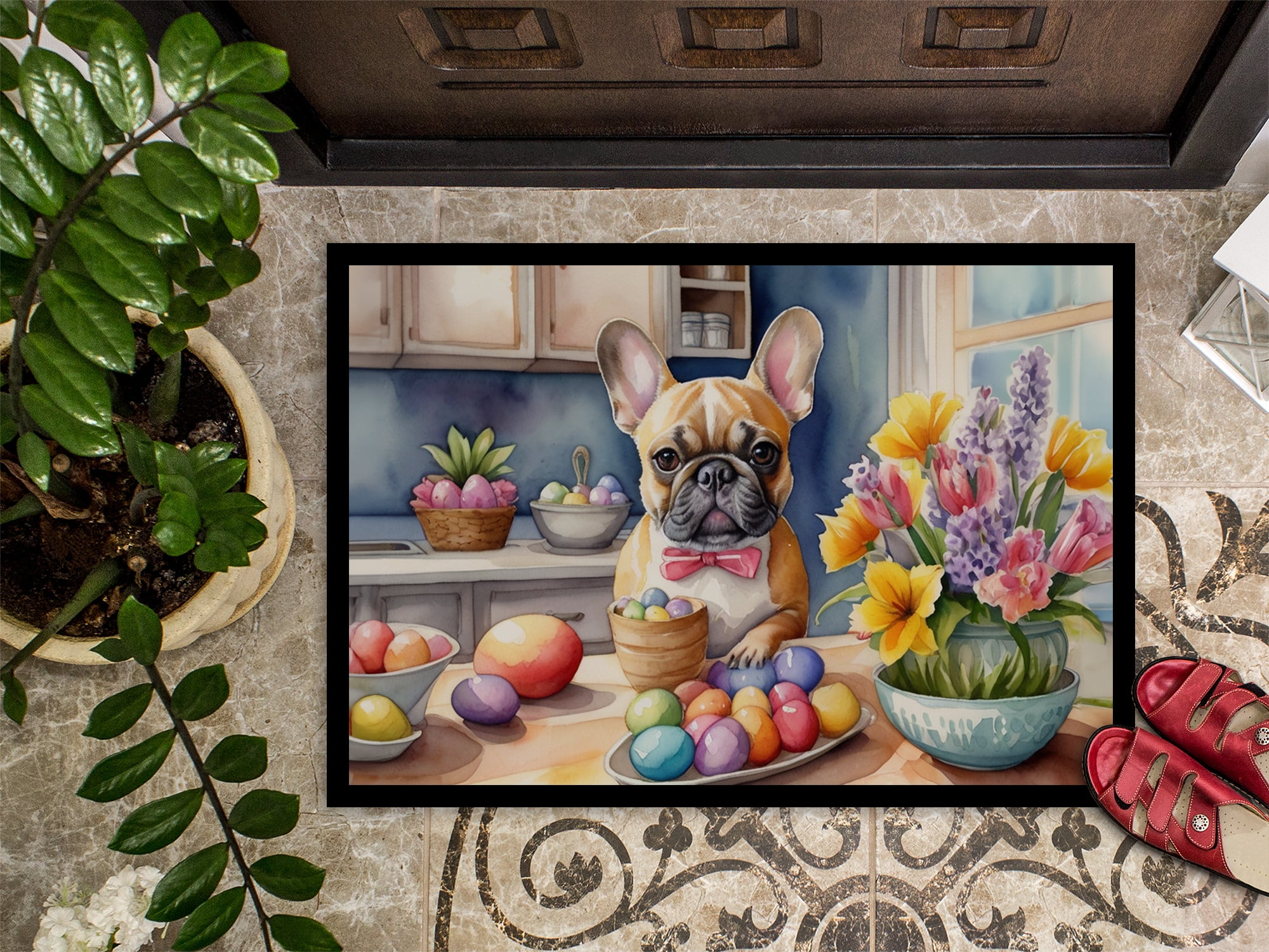 Decorating Easter Yorkshire Terrier Doormat