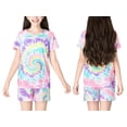 thumbnail image 4 of Beezizac Trendy Tie Dye Spiral Pajamas for Girls 2-Piece Soft Short Sleeve & Pants PJ Set Jammies Size 10, 4 of 8