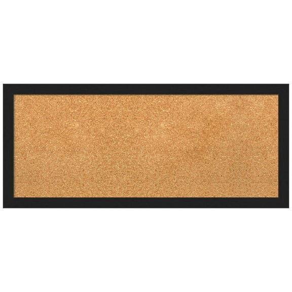 Amanti Art Natural Cork Board Framed Grace Brushed Metallic Black Narrow Bulletin Board 32 in. x 14 in.