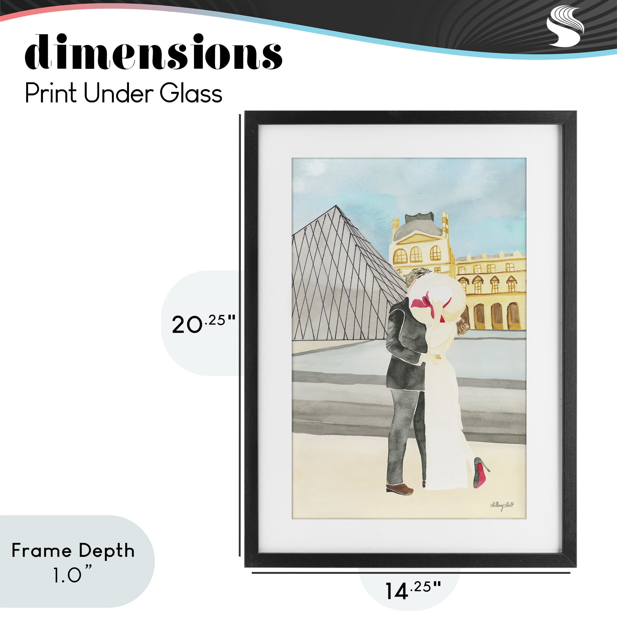 Stupell Industries Couple Embrace At The Louvre Black Framed Print Under Glass, design by Hillary Holt