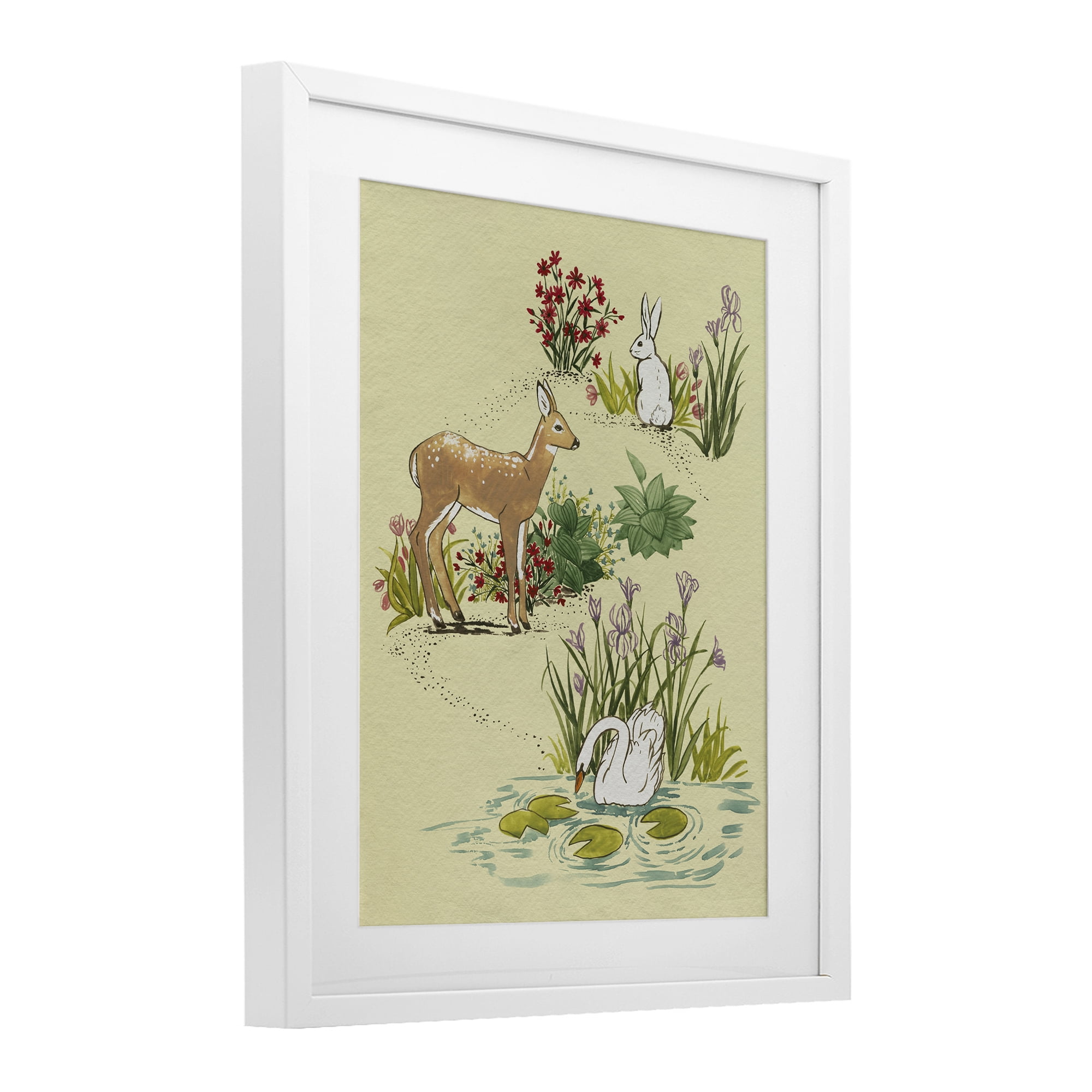 Stupell Industries Peaceful Spring Animals White Framed Print Under Glass, design by Grace Popp