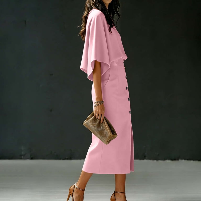 business casual wedding dresses asdoklhq Midi Dresses for Women Wedding Dresses for Bride Business Casual Women Elegant Orange Two Piece Set Batwing Sleeve High Waist Slit Midi Skirt Casual Office Business Formal Outfit Pink 2X -