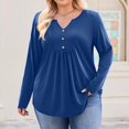 thumbnail image 4 of TQWQT Plus Size Tops for Women Fall Loose Fit Going Out Shirts Long Sleeve V Neck Henley Basic Graphic T-Shirt 4x-5x Casual Tunics Blouses Blue 4XL, 4 of 4