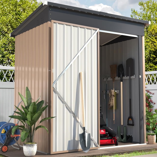 YODOLLA Abri de Rangement Extérieur en Acier Métallique 5 x 3 Pi avec Toit Coulissant et Porte Verrouillable pour Cour Arrière, Jardin