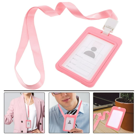 LEORX 1 Set of Name Tag Holder with Lanyard for Transparent Window for Scanning Pink School Use