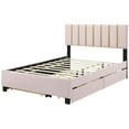 thumbnail image 6 of Harper & Bright Designs Queen Size Platform Bed Frame with Trundle and 2 Drawers, Modern Linen Upholstery Bed with Classic Metal Strip Headboard, Pink, 6 of 13