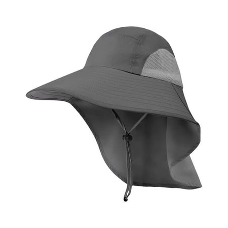 Kitem Men Outdoor Hat with Neck Cover Large Brim Hollow Mesh Windproof Chin Strap Anti-UV Sunscreen Great Breathability Camping Fishing Travel Cap