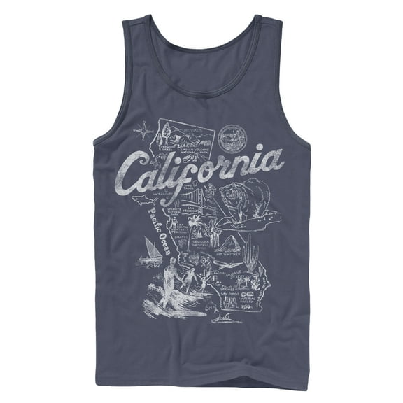 Men's Lost Gods Map of California  Tank Top Navy Blue X Large