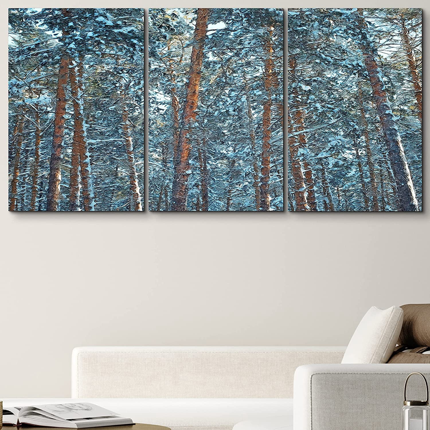 PixonSign Canvas Print Wall Art Set Ice Blue Forest & Trees Nature ...