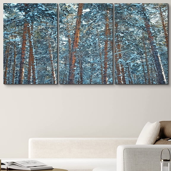 PixonSign Canvas Print Wall Art Set Ice Blue Forest & Trees Nature Wilderness Photography Realism Modern Landscape Relax/Calm Multicolor Ultra for Living Room, Bedroom, Office - 24"x36"x3